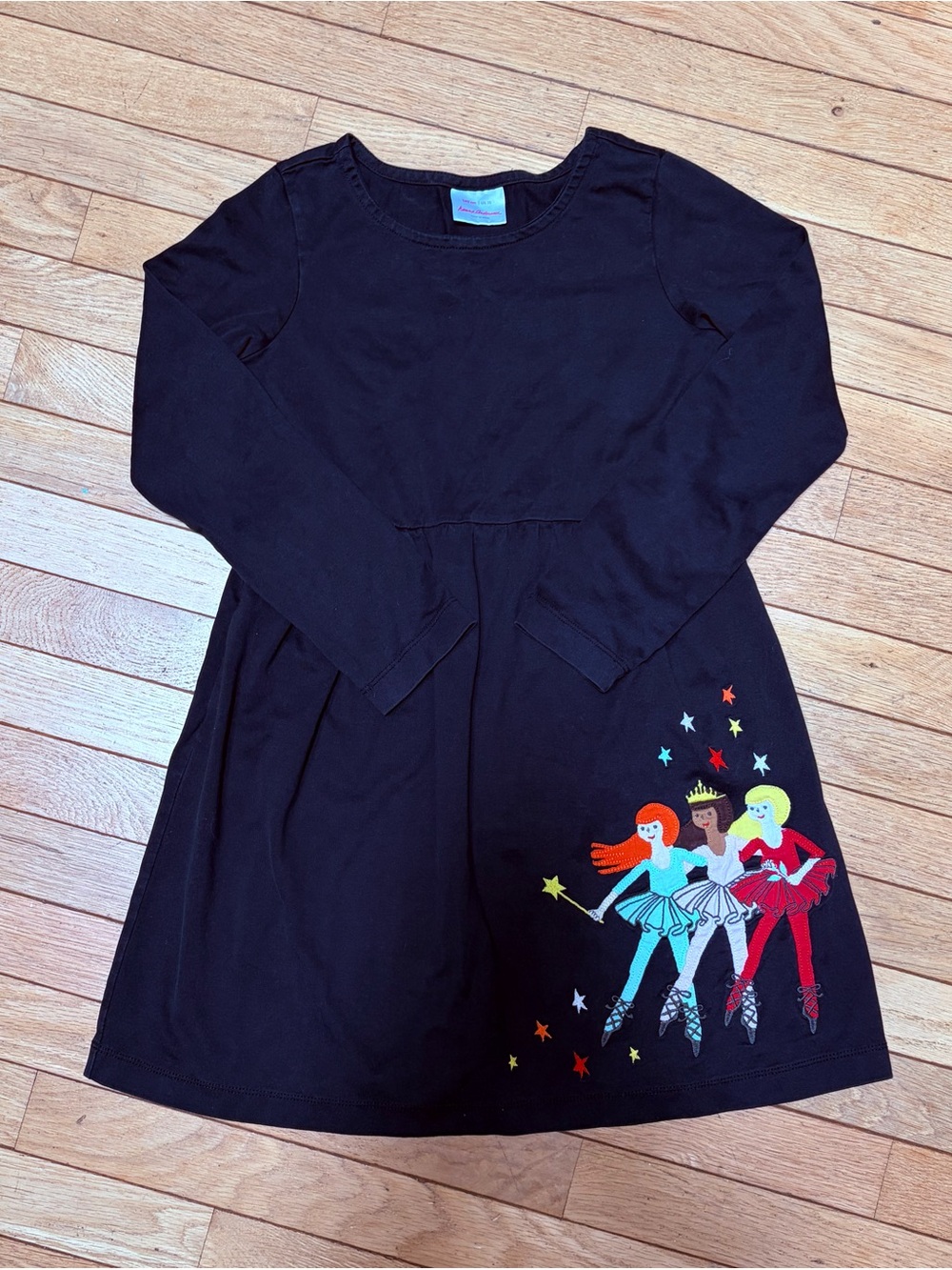 Hanna Andersson Girls Black Long-Sleeve Skater Dress with Ballerinas